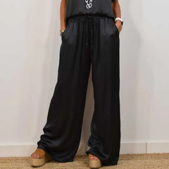 Women's satin short sleeve top and pants two-piece set